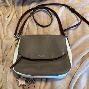 kate spade Two-Tone Taupe, White & Burgundy Leather Crossbody